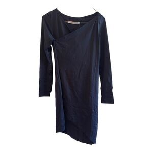 Susana Monaco Women Long Sleeve V- Neck Angled Wrap Dress Midnight